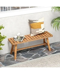Gymax 2PCS Acacia Wood Outdoor Garden Bench w/Slatted Seat 800 lbs Capacity for Front