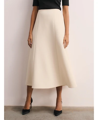 The Fold Women's Ellingham High Waisted A-Line Midi Skirt