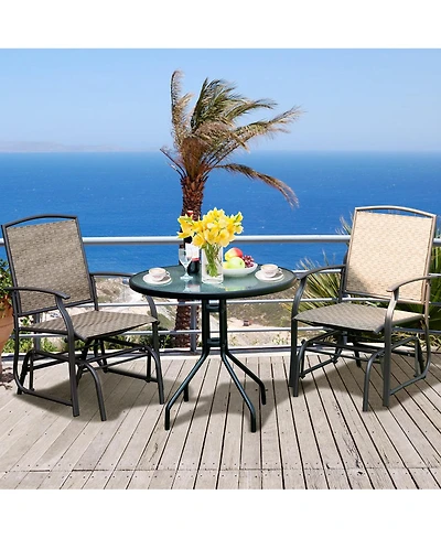 Costway 3PCS Patio Bistro Furniture Set Rocking Glider Chair Glass Table