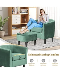 Slickblue Teddy Velvet Club Chair with Ottoman and Footrest, Soft Upholstered Barrel Design