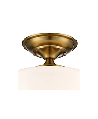 Regency Hill Schoolhouse Rustic Farmhouse Ceiling Light Semi Flush Mount Fixture Set of 2 Soft Gold Metal Opal Glass for Bedroom