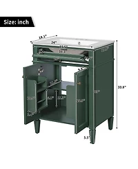 Busdays 24 Inch Bathroom Vanity with Sink 2 Doors Tip Out Drawer Soft Close Hinges Built In Organizers Storage Cabinet