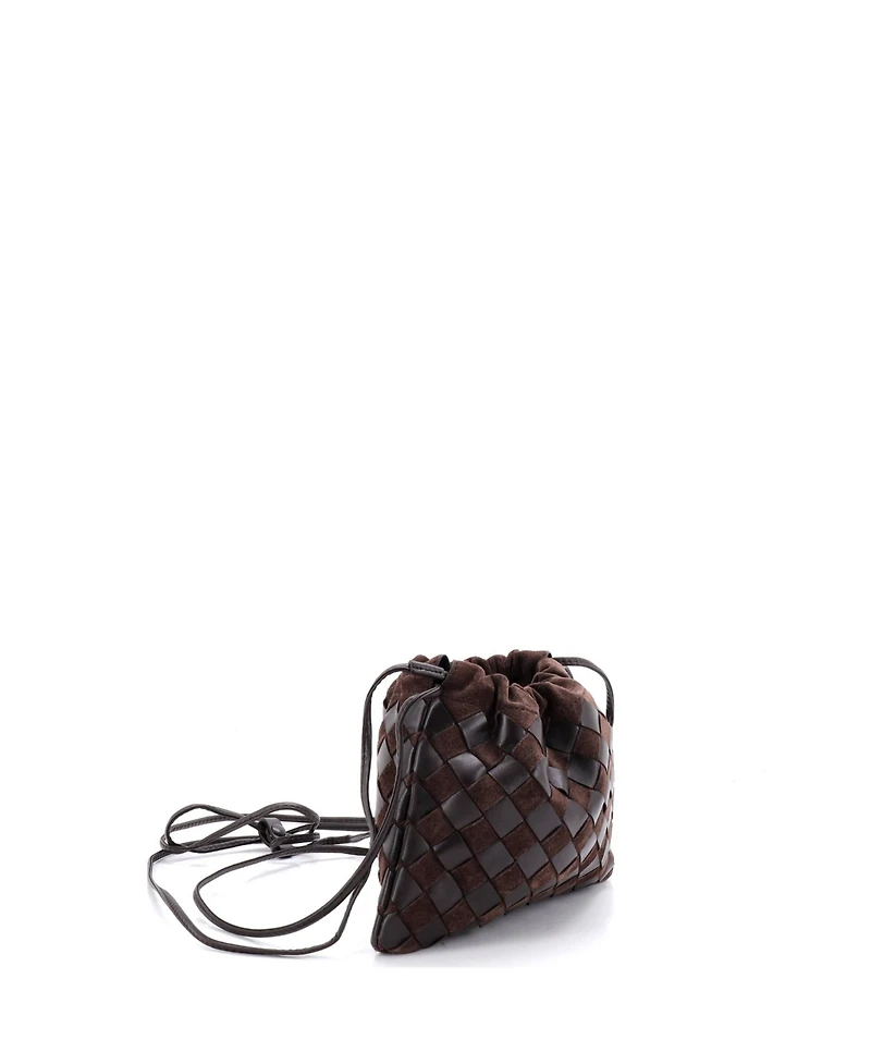Pre-Owned Bottega Veneta Small Drawstring Dustbag Crossbody Bag Intrecciato Leather and Suede