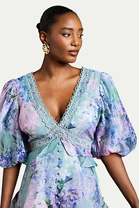 Coast Women's Lace Trim Puff Sleeve Organza Mini Dress