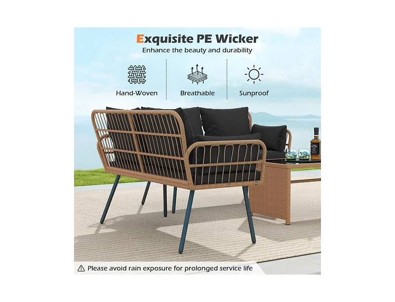 Slickblue Patio Rattan 2-Seater Chair with Back Cushions & Metal Frame