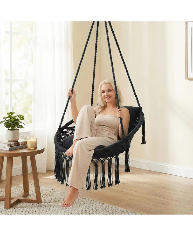 Sugift Macrame Hanging Swing Chair with Two Removable Cushions