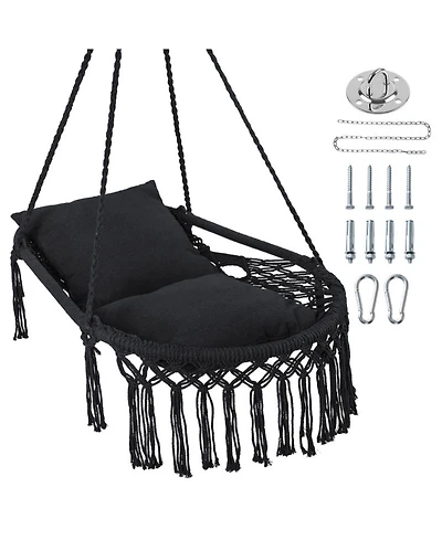 Sugift Macrame Hanging Swing Chair with Two Removable Cushions