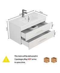 Sillysis Glossy White Wall Mounted Bathroom Vanity with Sink , Soft Close Drawers