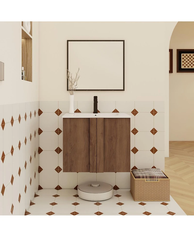Sillysis Wall Mounted Bathroom Vanity with Ceramic Sink, Soft Close Double Doors