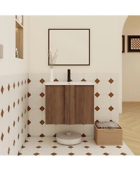 Sillysis Wall Mounted Bathroom Vanity with Ceramic Sink, Soft Close Double Doors