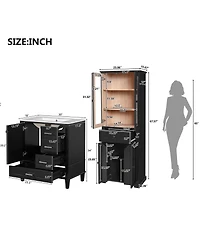 Sillysis 30 Inch Bathroom Vanity Set with Tall Storage Cabinet, Ceramic Sink, Soft Close Drawers for Modern