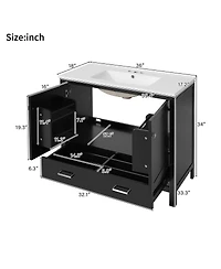 Sillysis 36 Inch Bathroom Vanity with Ceramic Sink, Solid Wood Frame, Soft Close Doors and Divided Drawer for Small Spaces