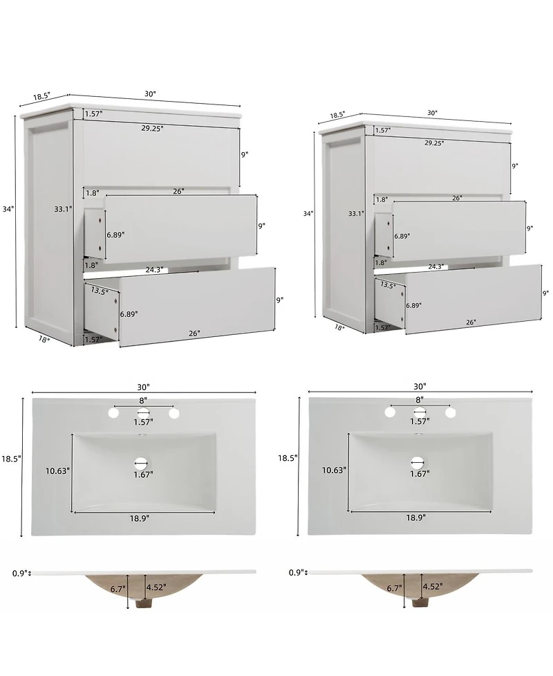 Sillysis 60 Inch Double Sink Bathroom Vanity Set, Ceramic Basins, Soft-Close Drawers, Handleless Design for Modern