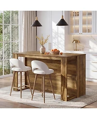 Tribesigns Kitchen Island with Storage, 55-inch Counter Height Stationary Kitchen Table with 2-Tier Shelves and Large Worktop