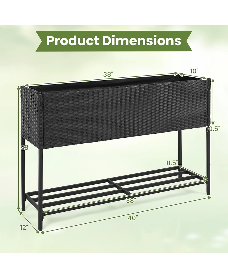 Gymax Elevated Planter Box Raised Garden Bed Rattan Surface Bottom Storage Shelf