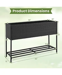 Gymax Elevated Planter Box Raised Garden Bed Rattan Surface Bottom Storage Shelf
