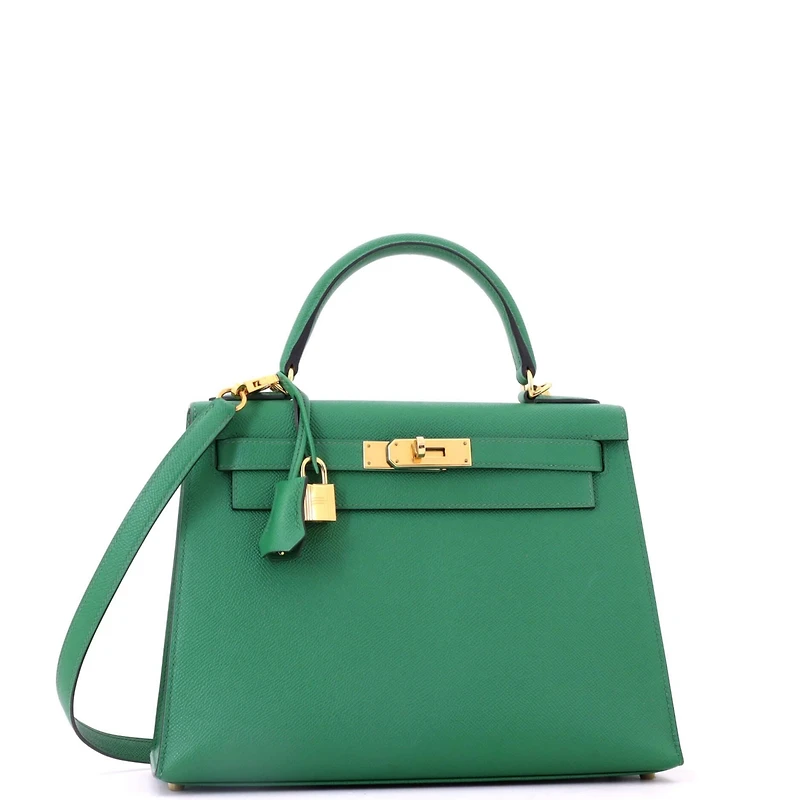 Pre-Owned Hermes Kelly 28 Handbag Green Epsom with Gold Hardware