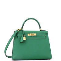 Pre-Owned Hermes Kelly 28 Handbag Green Epsom with Gold Hardware