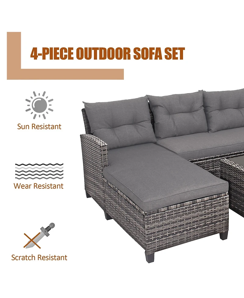 Costway 4PCS Patio Rattan Furniture Set Cushioned Loveseat Table Shelf