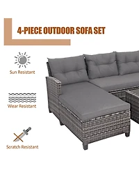 Costway 4PCS Patio Rattan Furniture Set Cushioned Loveseat Table Shelf