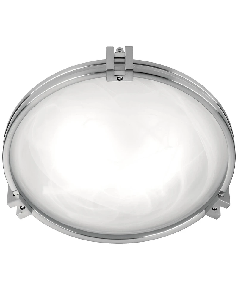 Possini Euro Design Deco Modern Ceiling Light Flush Mount Fixture Wide Brushed Nickel 2-Light Marbleized Glass for Bedroom Kitchen Living Room