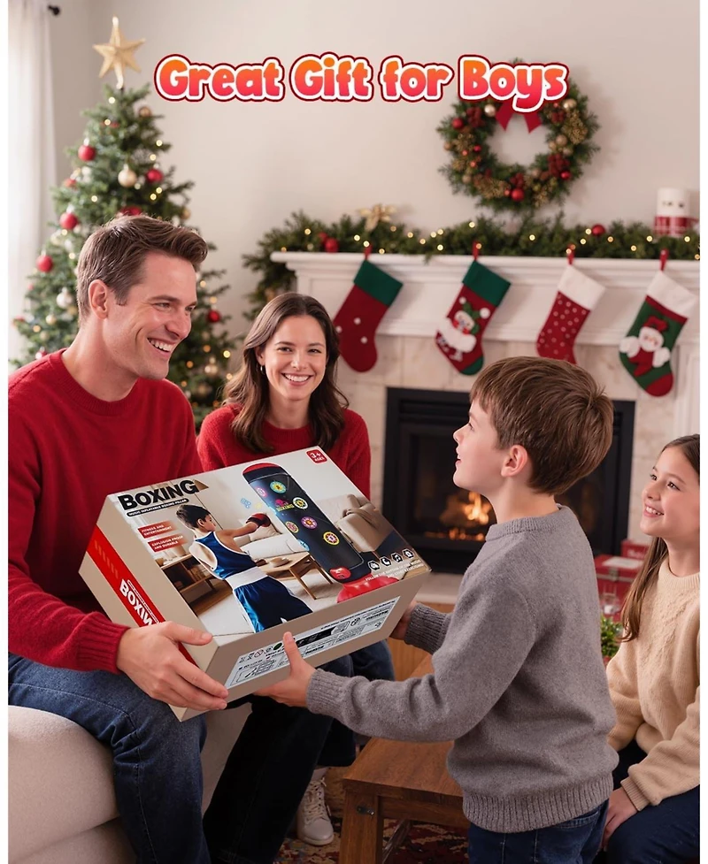 HopeRock Punching Bag for Kids, Boxing Set with Scoring, Light, Music, 4 Game Modes, Inflatable Boxing Bag with Gloves