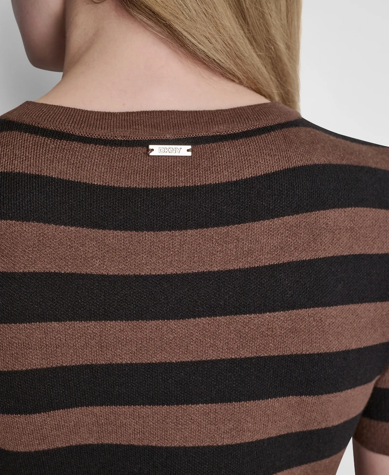 Dkny Jeans Women's Short-Sleeve Crewneck Striped Sweater