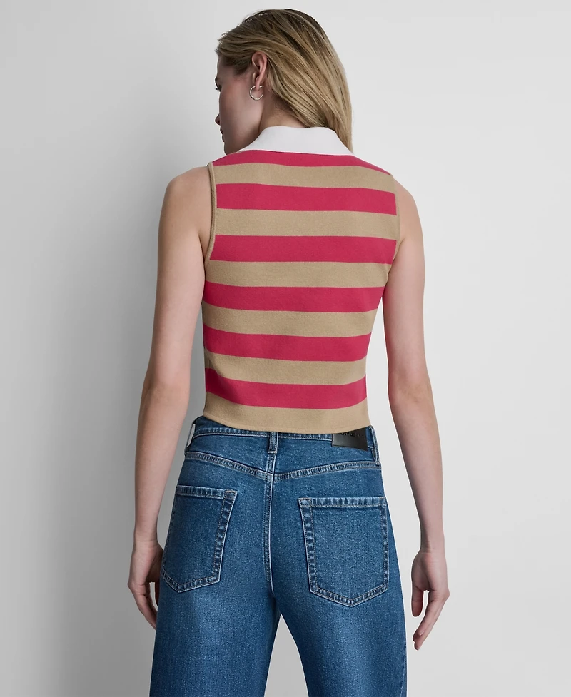 Dkny Jeans Women's Striped Sleeveless Polo Sweater