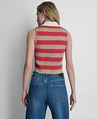 Dkny Jeans Women's Striped Sleeveless Polo Sweater