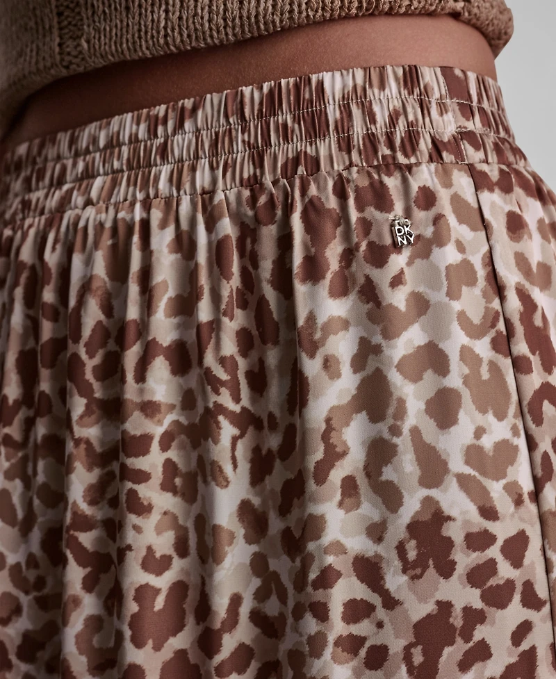 Dkny Jeans Women's Printed Elastic Waist Tiered Satin Skirt