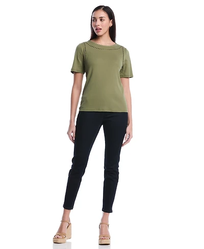Rafaella Petite Pom Trim Detail Short-Sleeve Top