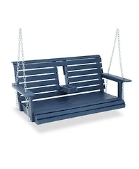 Mega Casa 2-Seat Poly Lumber Hips Porch Swing with Foldable Cup Holders and Curved Deep Seat for Outdoor Garden
