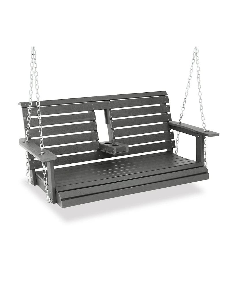 Mega Casa 2-Seat Poly Lumber Hips Porch Swing with Foldable Cup Holders and Curved Deep Seat for Outdoor Garden