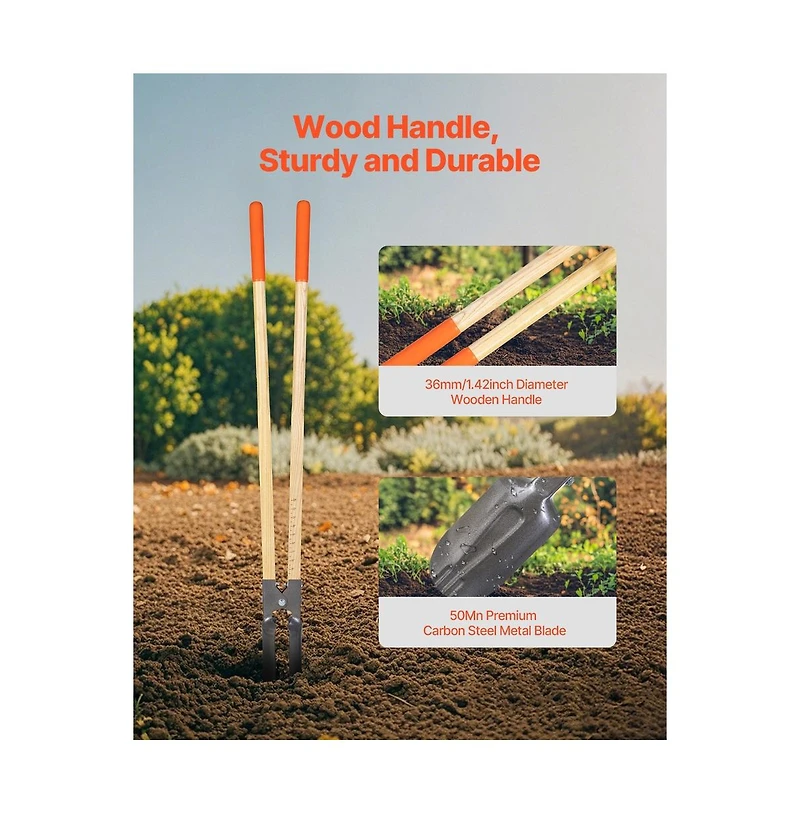 Sugift Post Hole Digger Heavy Duty Wood Handle for Gardening