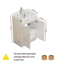 Sillysis 24 Inch Freestanding Bathroom Vanity with Ceramic Sink, Soft Close Doors, Modern Glossy White Srorage Cabinet