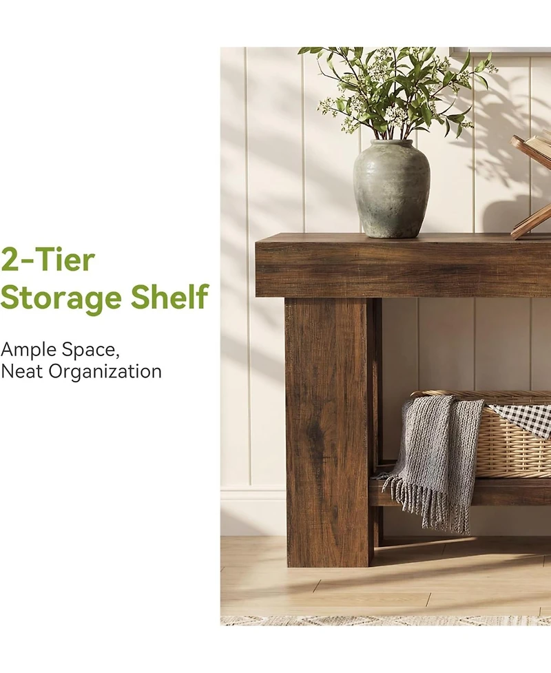 Tribesigns 2 Tier Console Table, 63 Inches Sofa Table Behind Couch, Industrial Console Sofa Table with Storage Shelf, Long Hallway Foyer Table