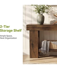Tribesigns 2 Tier Console Table, 63 Inches Sofa Table Behind Couch, Industrial Console Sofa Table with Storage Shelf, Long Hallway Foyer Table