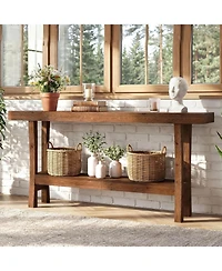 Tribesigns 63" Farmhouse Solid Wood Console Table, Narrow Entryway Table with 2-Tier Storage Shelf