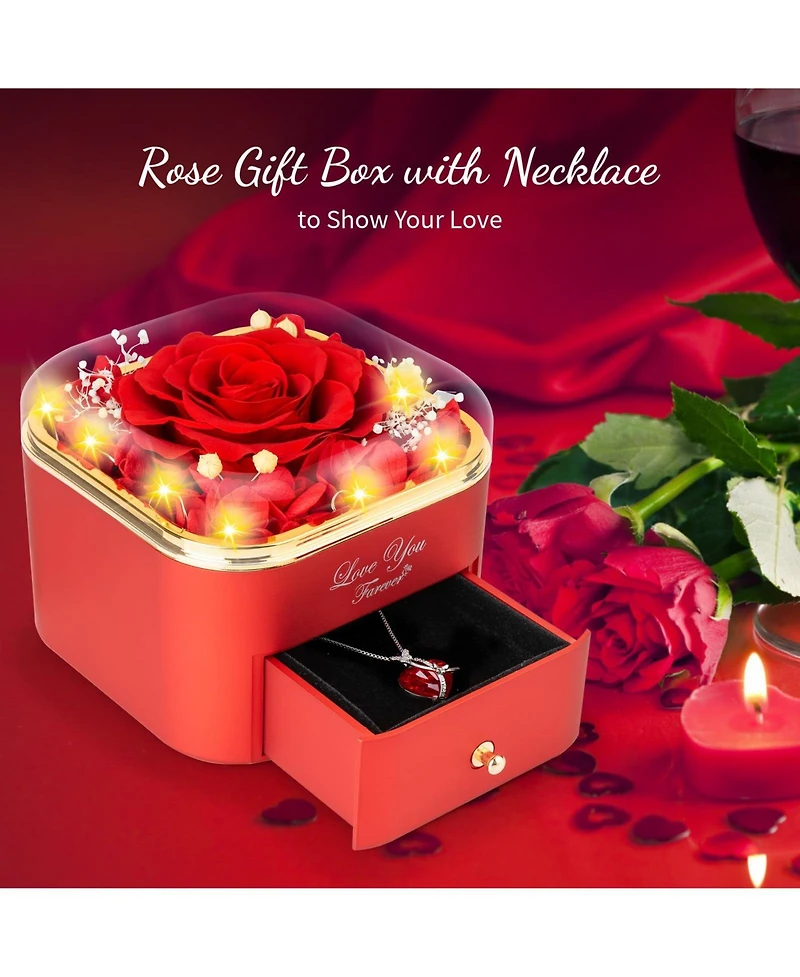 Gnuadz Preserved Rose Necklace Box Gift For Her Couple Mother Gift
