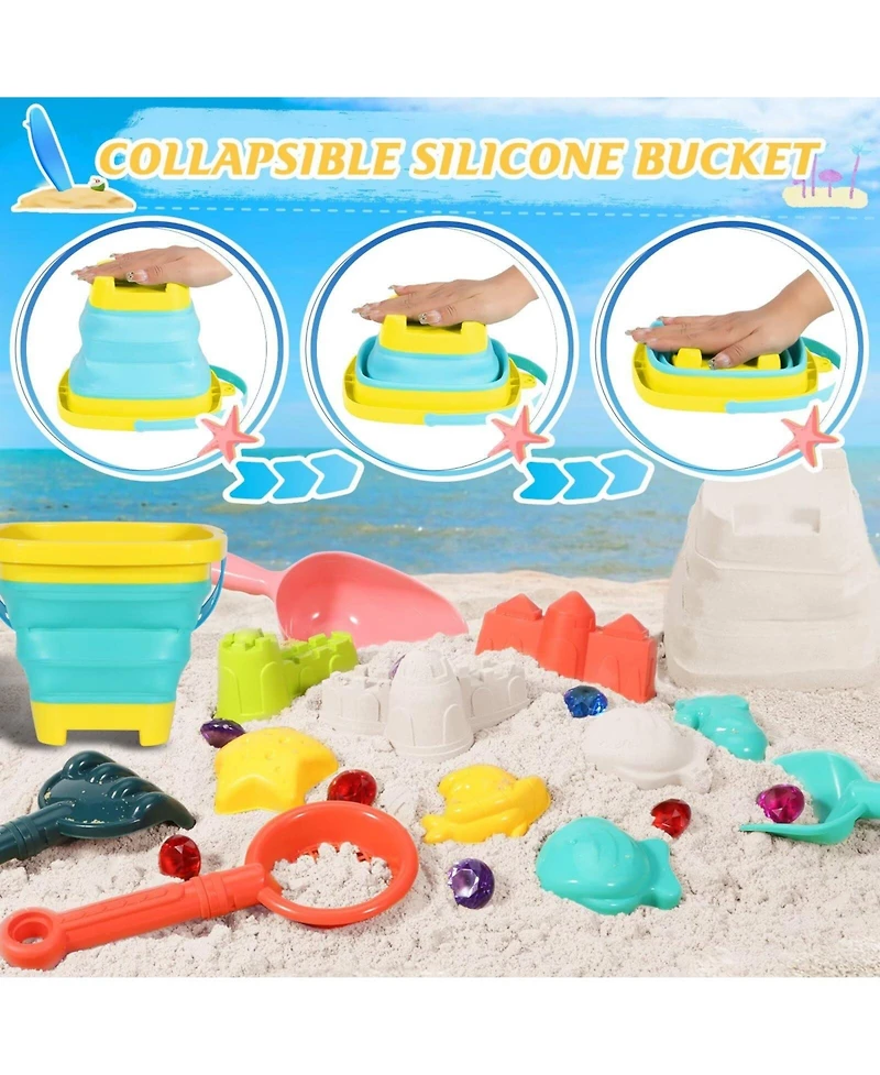 Gnuadz 19PCS Beach Sand Toys Collapsible Bucket Sifter Shovel Castle Molds Mesh Bag