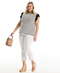 Rafaella Plus Striped Ruffle Cap-Sleeve Top