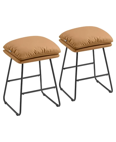 Slickblue Caramel Brown Counter Stools Set of 2 Cushioned Sled Base