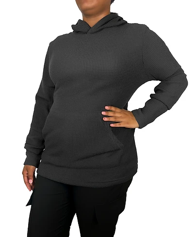 Blue Ice Women's Loose Fit Waffle Knit Thermal Pullover Hoodie