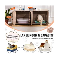 Sugift Cat Litter Box Enclosure for 2 Cats Litter Box Furniture Hidden with Double Rooms Wooden