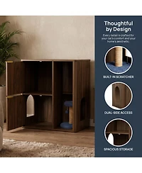 Zeus & Ruta 31.5'' Cat Litter Cabinet with Tree, Grooved Concealed Furniture Featuring Dual Doors