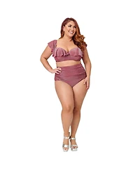 Unique Vintage Plus Ruffled Cap Sleeve Frida Swim Top