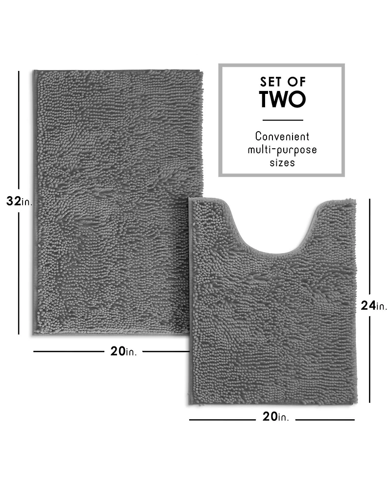 Hearth and Harbor Chenille Bath Rug 2-Piece Set - Contour and Small (20"x24" and 17"x24"), Quick-Dry, Machine-Washable, Non-Slip