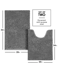 Hearth and Harbor Chenille Bath Rug 2-Piece Set - Contour and Small (20"x24" and 17"x24"), Quick-Dry, Machine-Washable, Non-Slip