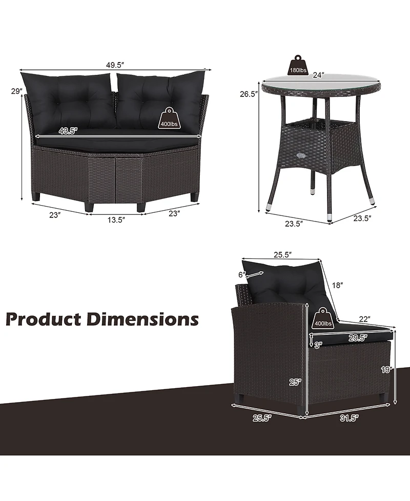 Costway 4PCS Patio Rattan Furniture Set Cushioned Sofa Glass Table Garden