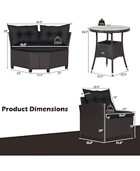 Costway 4PCS Patio Rattan Furniture Set Cushioned Sofa Glass Table Garden